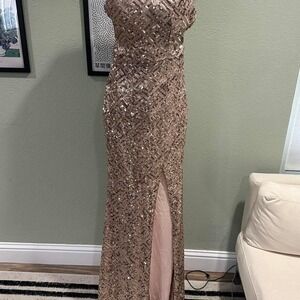 Rose champagne sequin dress sz Xsmall - Prom Dress/Formal Dress/Slit leg